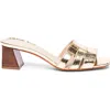 Santoni Leather Mid-heel Beyond Sandal In Gold