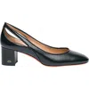 Santoni Leather Mid-heel Pump With Almond Toe And Cut-out Detail In Black