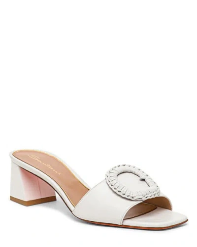 Santoni Corolle Leather Buckle Mules In White