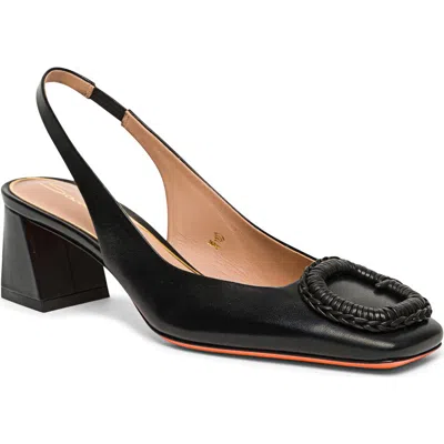Santoni Leather Mid-heel Slingback In Black