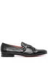 Santoni Black Round Toe Monk Shoes