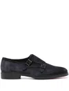 Santoni Round Toe Calf Suede Brogues With Rubber Sole In Blue