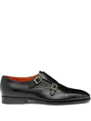 Santoni Leather Adrian Blake Monk Shoes In Black