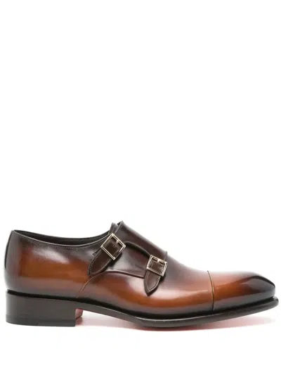 SANTONI LEATHER MONK SHOES