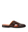 Santoni Mens Dark Brown Monk Double-buckle Leather Mules In Brown