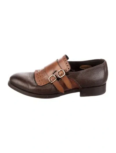 Pre-owned Santoni Leather Monk Straps In Brown