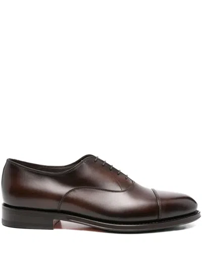 Santoni Leather Oxford Shoes In Brown