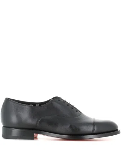 Santoni Round-headed Business Dress Shoes In Black