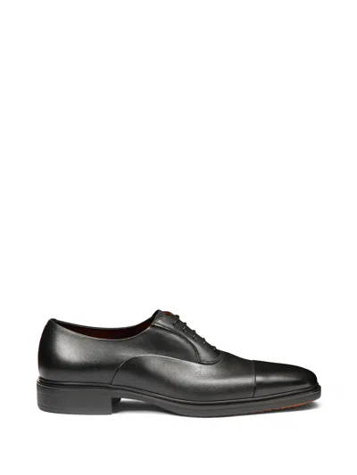 Santoni Leather Oxford With Rubber Sole In Black