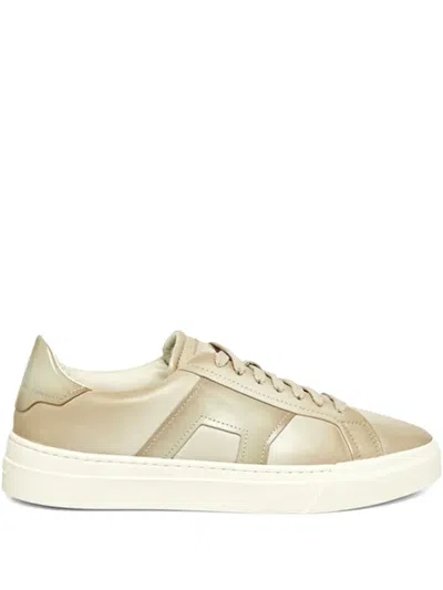 Santoni Leather-panelled Sneakers In Neutral