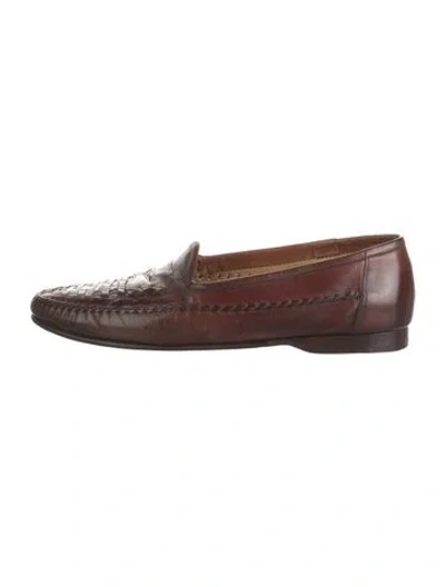 Pre-owned Santoni Leather Patterned Loafers In Brown