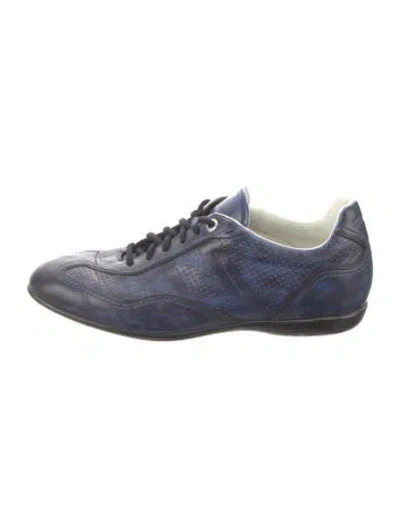 Pre-owned Santoni Leather Patterned Sneakers In Blue