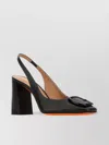 Santoni Leather Peaches Pumps With Block Heel And Decorative Buckle