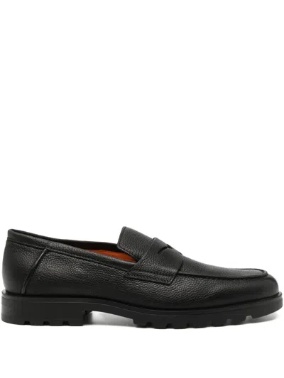 Santoni Leather Penny Loafer In Black