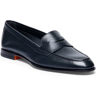 Santoni Leather Penny Loafer In Blue