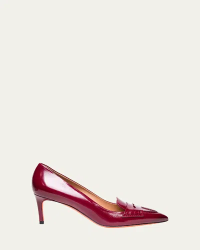 Santoni Leather Penny Loafer Pumps In Red