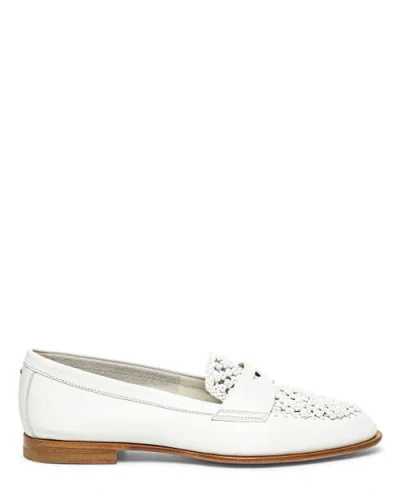 Santoni Leather Penny Loafer In White