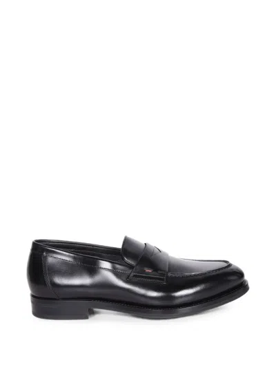 Santoni Leather Penny Loafers In Black