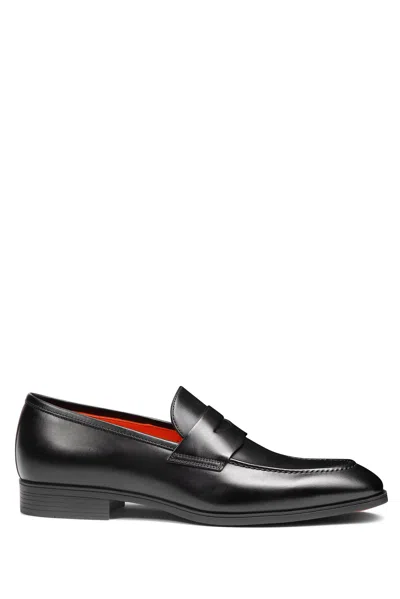 Santoni Leather Penny Loafers In Black