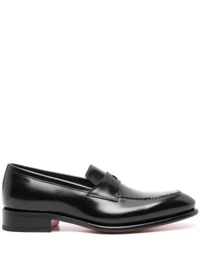 Santoni Leather Penny Loafers In Blue
