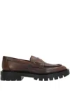 Santoni Leather Penny Loafers In Brown