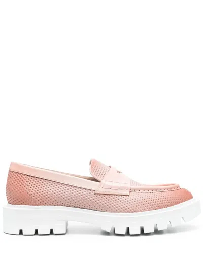 Santoni Cygnus Lug Sole Loafers In Pink