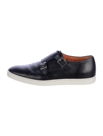 Pre-owned Santoni Leather Printed Sneakers In Blue