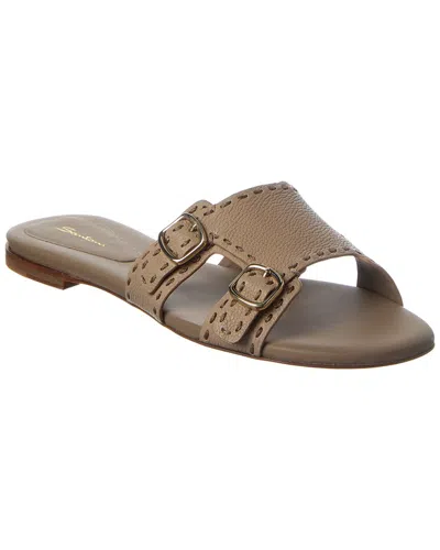 Santoni Leather Sandal In Brown