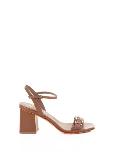 Santoni Leather Sandal In Brown