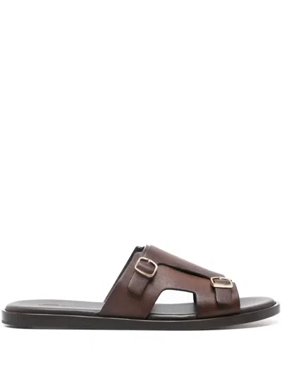 Santoni Leather Sandals In Brown