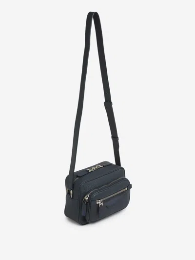 Santoni Leather Shoulder Bag In Navy Blue