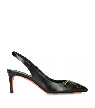 Santoni Leather Sibille Slingback Pumps 65 In Black