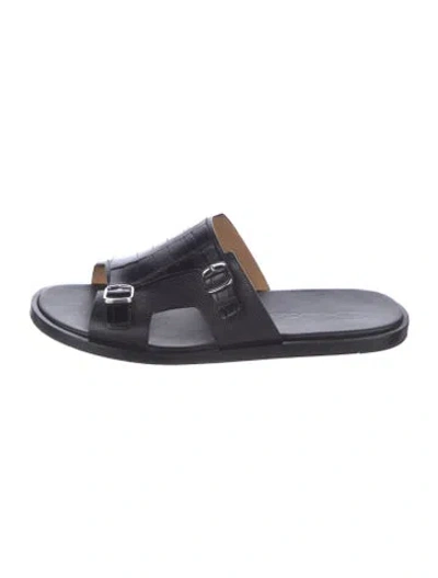 Pre-owned Santoni Leather Slides In Black