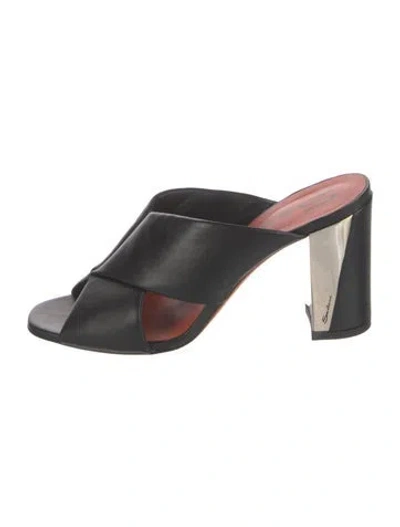 Pre-owned Santoni Leather Slides In Black