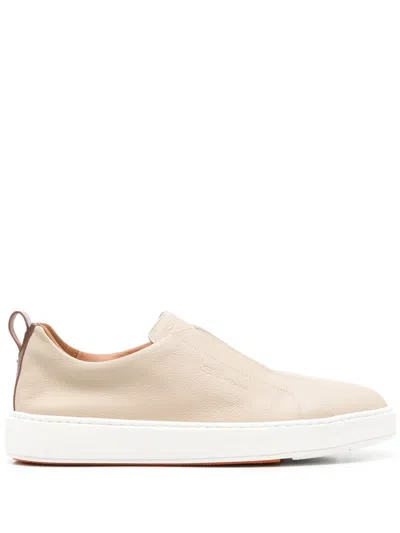 Santoni Leather Slip-on Sneakers In Neutrals