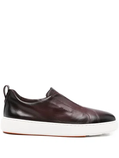 SANTONI LEATHER SLIP-ON SNEAKERS