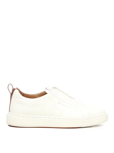 SANTONI LEATHER SLIP-ON SNEAKERS