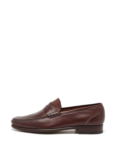 Pre-owned Santoni Leather Slip-on Loafers In Brown
