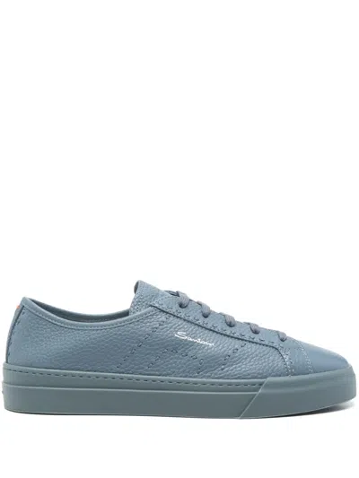 Santoni Leather Sneakers In Blue