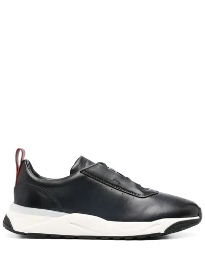 Santoni Leather Sneakers In Black
