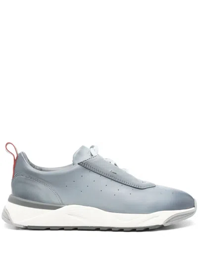 Santoni Leather Sneakers In Blue