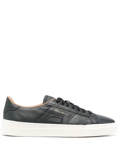 Santoni Leather Sneakers In Black