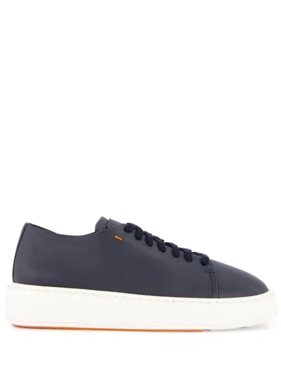 Santoni Leather Sneakers In Blue