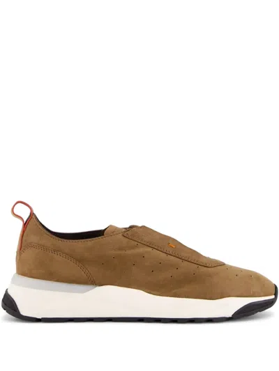 Santoni Leather Sneakers In Brown