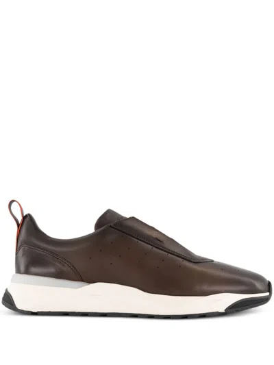 Santoni Perforated Low-top Sneakers In Brown