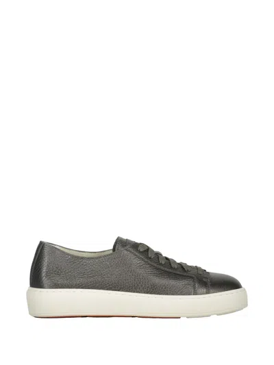 Santoni Leather Sneakers In Gray