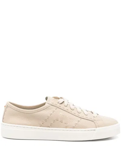 Santoni Leather Sneakers In Neutrals