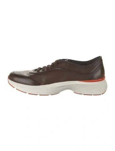Pre-owned Santoni Leather Sneakers W/ Tags In Brown