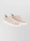 Santoni Leather Sneakers With Suede Finish And Contrast Sole In Neutral