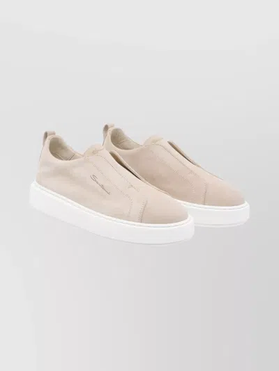 SANTONI LEATHER SNEAKERS WITH SUEDE FINISH AND CONTRAST SOLE